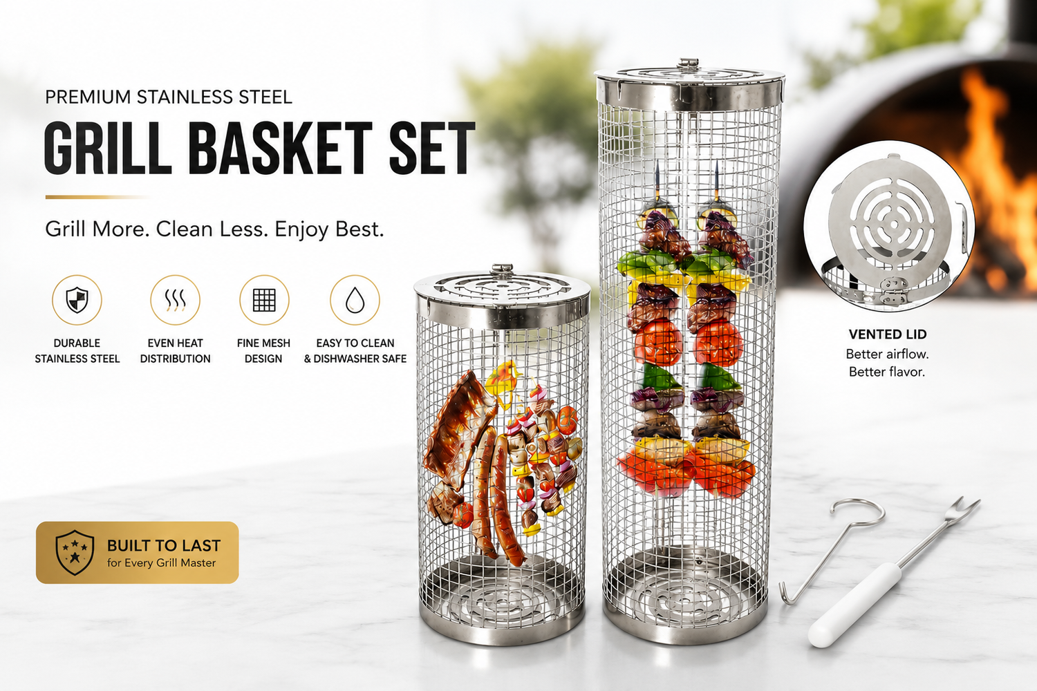 Kohle Co. Rotating Grill Basket – Perfect Grilling