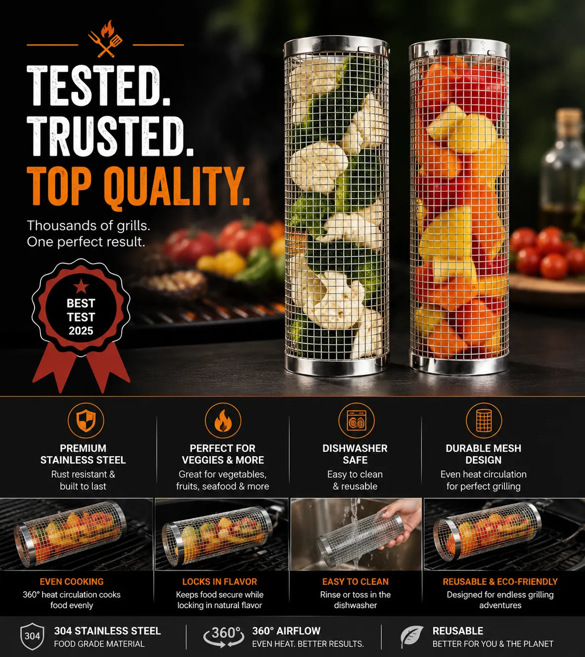 Kohle Co. Rotating Grill Basket – Perfect Grilling