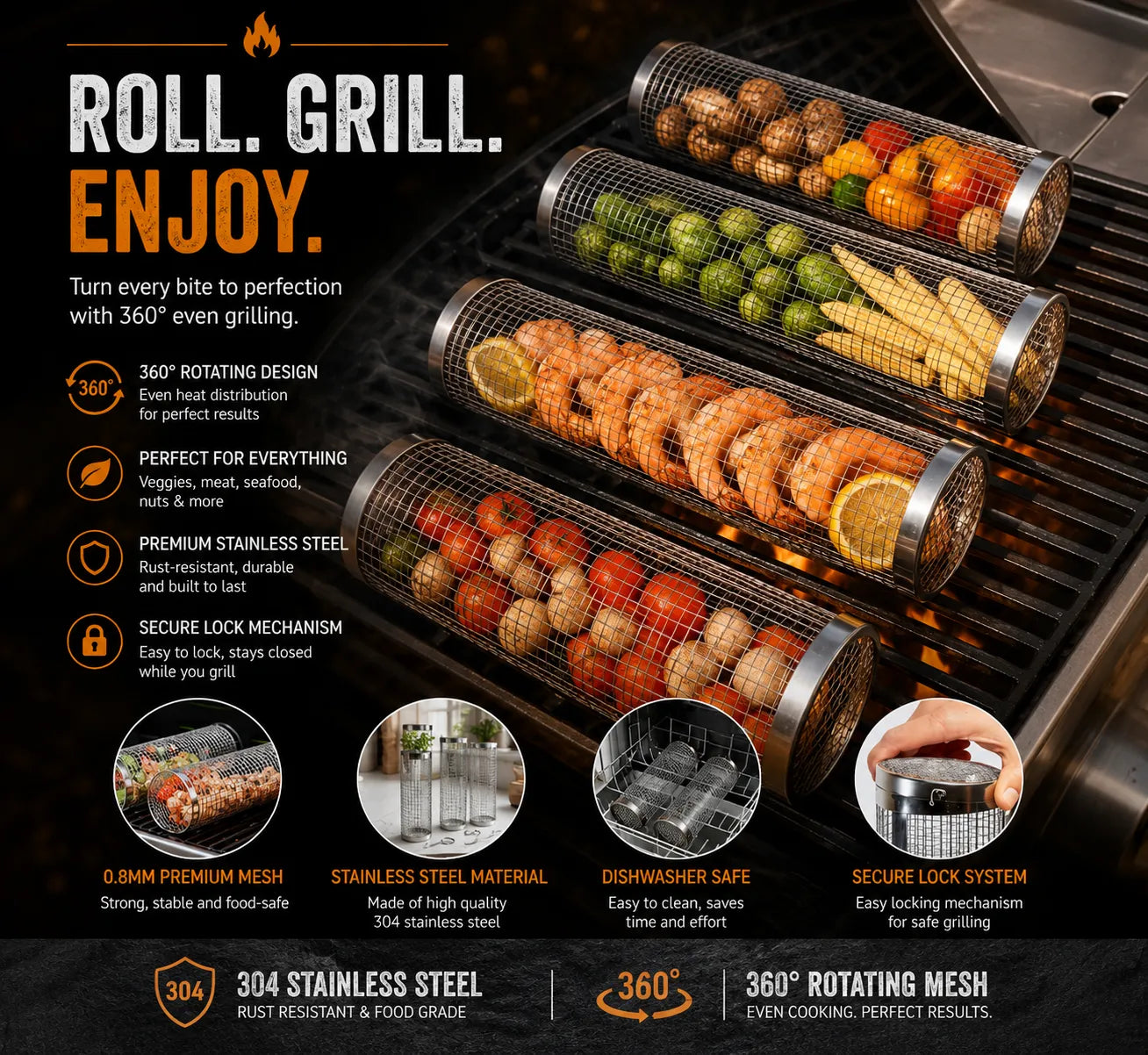 Kohle Co. Rotating Grill Basket – Perfect Grilling